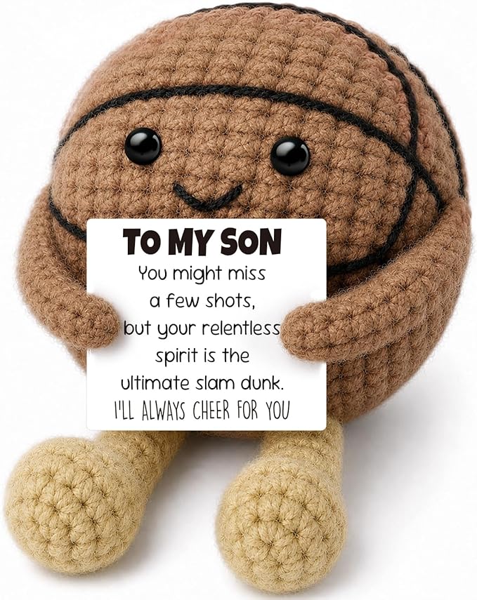 Son Gifts from Mom Dad,Graduation Gift for Him Son 2026,Inspirational Crochet Basketball Desk Decor,Year Old Boy Birthday Gifts for Adult Step Bonus Son in Law, Motivational Sports Shelf Sitter