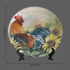 Rooster Decorative Plates, 8 Inch, Sunflower Rooster Round Display Plate, Handmade Ceramic Ornament, for Home Kitchen Bedroom Decorative Ornaments