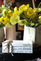 LIVDUCOT Decorative Books for Home Coffee Table Decor, Faux Books for Decoration, Modern Farmhouse White Wood Book Stack Decor for Shelf, Together is Our Favorite Place to Be Sign 7x5.5x2.5