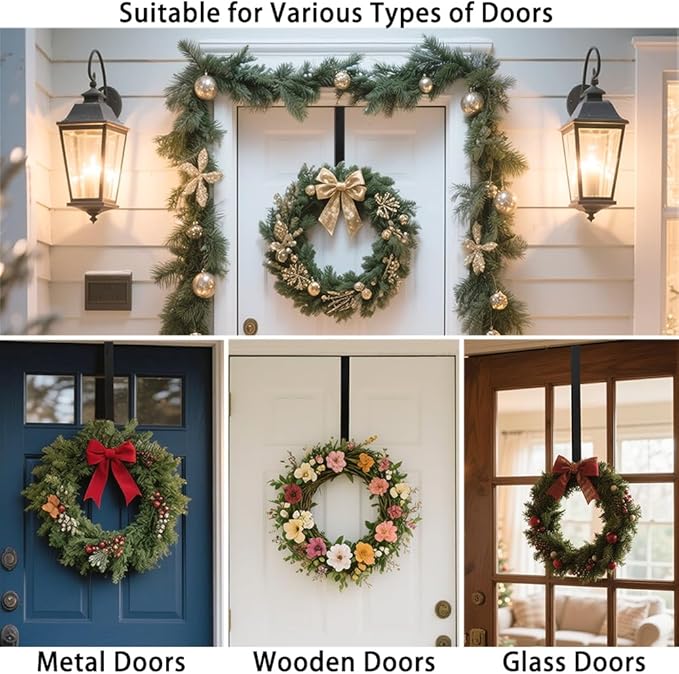 Sattiyrch 15" Wreath Hanger for Front Door,Sturdy Steel Wreath Door Hanger,Over The Door Hanger Hook (Silver,1)