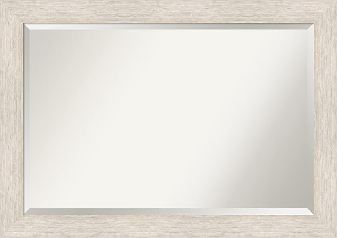 Amanti Art White Wall Mirror 29x41 Hardwood White Wash Rectangle Bathroom Mirror for Wall Decor Living Room, Large Country Rustic Wood Frame, Hangs Horizonally and Vertically, Bathroom Decor, Beveled