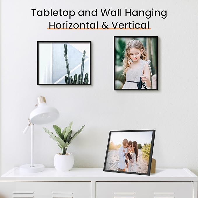 upsimples 8x10 Picture Frame Set of 3, Made of High Definition Glass for 8 x 10, Wall and Tabletop Display Thin Border Photo Frames for Home Decor, Black