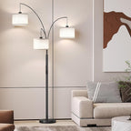 SUNMORY 3 Lights Floor Lamp with Remote Control and 3 Stepless Dimmable Bulbs, 78" Tall Standing Lamp with Hanging Drum Shade & Heavy Base, Modern Arc Floor Lamps for Living Room, Bedroom, Office