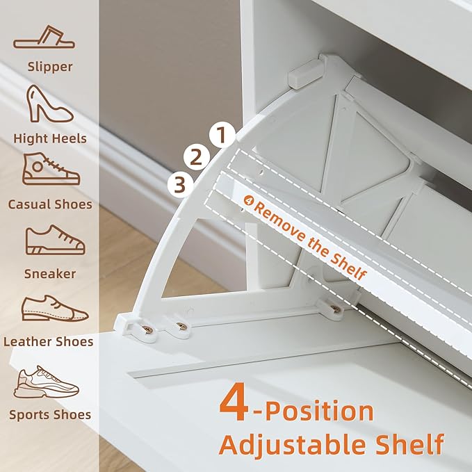 LEYAOYAO Shoe Storage Cabinet with 2 Flip Drawers，Narrow Shoe Storage Cabinet Organizer with Legs for Entryway Hallway, Living Room, Bedroom，Hidden Slim Storage Narrow Shoe Rack Cabinet,White