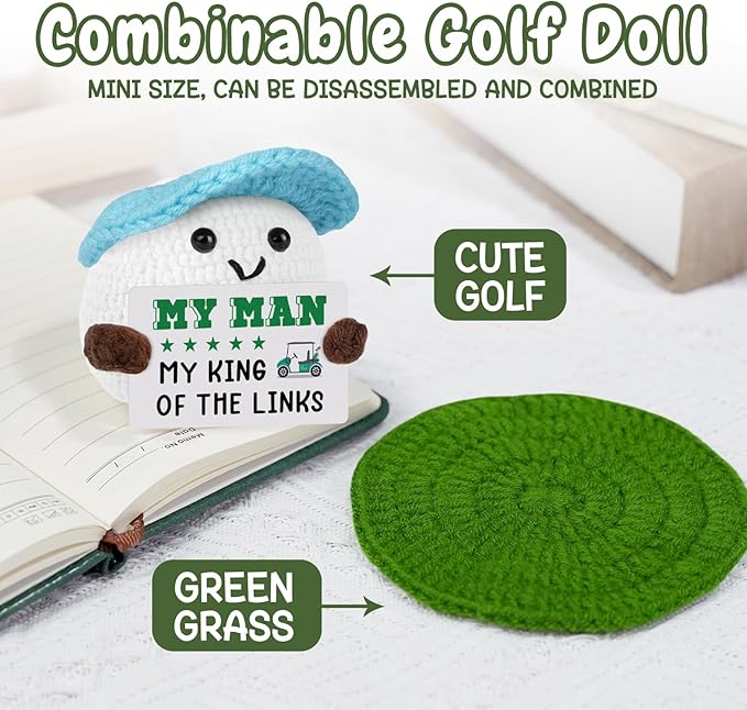 Funny Crochet Golf Ball Accessories, for Dad Husband, Positive Golf Gifts for Him Friends Brothers, Emotional Comfort Golf Presents for Men