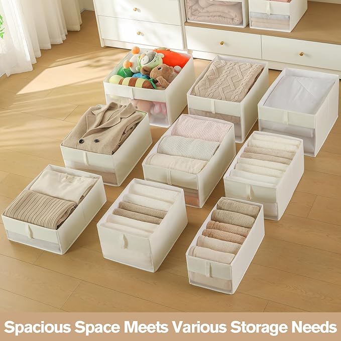 Lifespace Storage Wardrobe Organizer, Large 6-Compartment Foldable Drawer System with Handles, Beige Fabric Storage Box for Clothes, Blankets, Toys, 2-Pack (2, Cream, 17.5”X12“X9“)