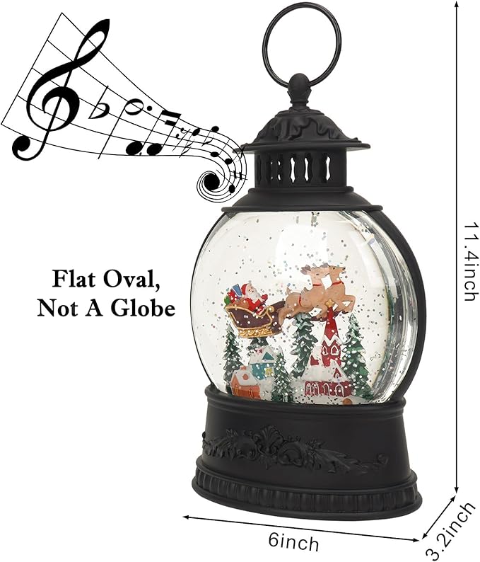 Christmas Snow Globe Water Lantern with Timer and Music, USB and Battery Operated Lighted Led Globe, Santa Snowglobe Table Decorations Indoor for Adults Home Holiday (Reindeer)