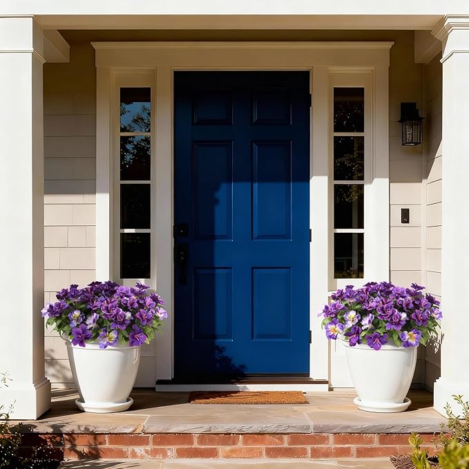 Artificial Fake Flowers for Outdoor, 8 Bundles Faux Plants Silk Flowers Spring Decoration UV Resistant No Fade Plastic Flowers for Outside Planters Home Porch Patio Yard Garden Decor