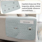 Sofa Armrest Organizer Arm Chair Caddy for Recliner, Remote Control Holder for Recliner, Non-Slip Armchair Caddy with 6 Pockets Storage for Magazine, Tablet, Phone, Light Grey