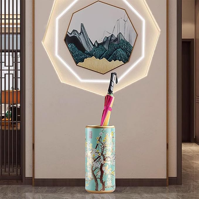 Ceramic Umbrella Stand Living Room Floor-Standing Freestanding Cane Chinese Umbrella Stand Multifunctional Painted Porcelain Vintage Ceramics Flower Vases for Home Office Entrance Indoor(F)