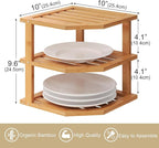 VERTORGAN 3 Tier Bamboo Corner Shelf(4 Pack),Dish Drying Rack,Plate Organizer,Kitchen Spice Rack for Countertop and Cabinet