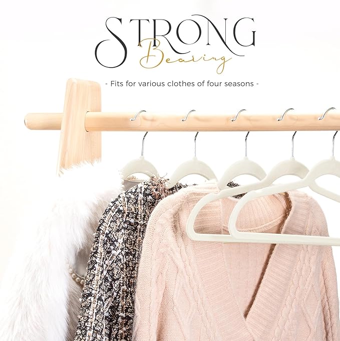 HOUSE DAY Premium Velvet Hangers 100 Pack, Non-Slip Clothes Hangers Ivory - Durable and Sturdy Felt Hanger, Velvet Hanger for Coat, Pants & Dress Slim Space Saving for Closet Organizer
