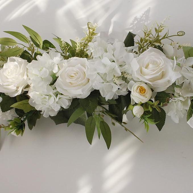 Wnvivi Artificial Flower Swag, 25.6 Inch Silk Rose Hydrangea Swag Arch Garland Front Door Decorative Floral Swags Lintel Floral Decoration for Wedding Ceremony Table Centerpiece (Red)