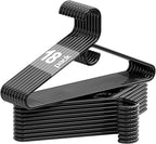 Black Plastic Hangers 18 Pack, Heavy Duty Clothes Hangers for Standard Size Hangers with Center Hook & Non-Slip Pants Bar for Shirts, Pants, Coat, Dresses, Jackets, Scarves and Belts