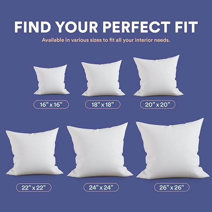 Continental Bedding Throw Pillow Inserts - 22x22, 80% White Goose Down & 20% Feather Fill - Soft Decorative Euro Pillows for Couch, Bed, Sofa & Living Room - Luxurious Comfort & Support