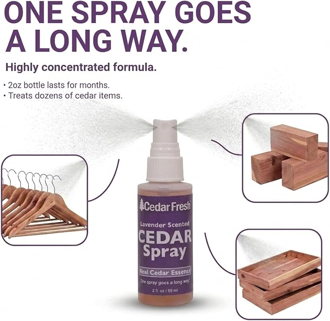 Household Essentials CedarFresh Lavender Cedar Power Spray, 2-Ounce Concentrated Essence for Blocks, Hangers, Closets, Drawers, Chests & Wardrobe Freshening