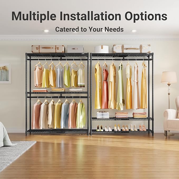 VIPEK X1 Plus Expandable Reach-in Closet Adjustable from 2'8" to 4'6" with Adjustable Shelves and Hanger Rods Clothes Rack Heavy Duty, Metal Clothing Racks Portable Walk-in Closet, Black