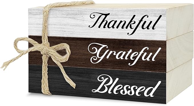 Decorative Books For Home Decor, Wood Book Stack For Table Decor, Thankful Grateful Blessed Decoration Books For Living Room Bookshelf Office, Thanksgiving Farmhouse Stacked Books Decoration (L76)