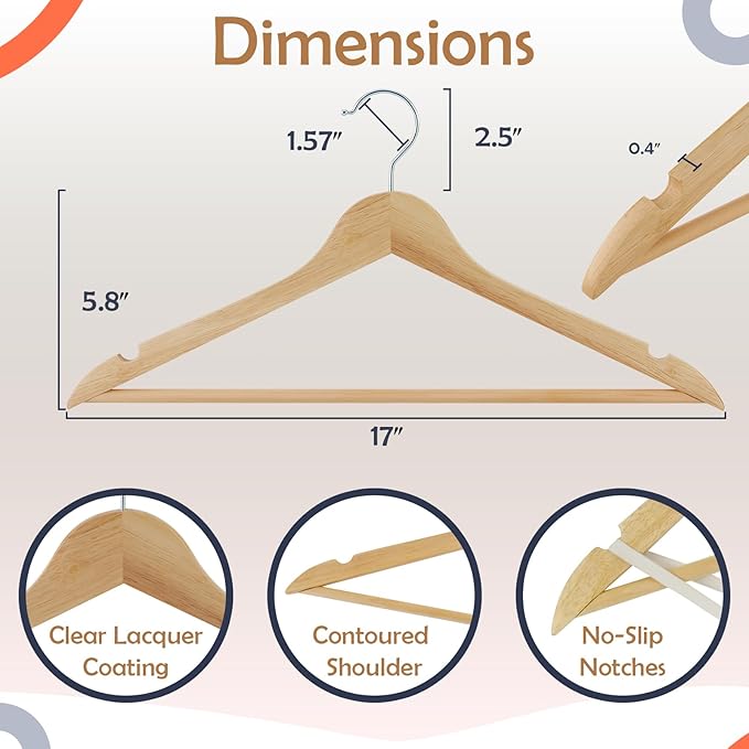 ELONG HOME Solid Wooden Hangers 20 Pack, Wood Suit Hangers with Extra Smooth Finish, Precisely Cut Notches and Chrome Swivel Hook, Clothes Hangers for Shirt Coat Jacket Dress, Natural