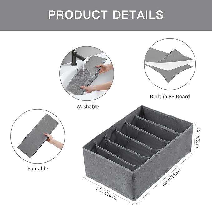 Qozary Jeans Pants Organizer for Closet, 4 Pack Drawer Organizers for Clothing, 6 Grids Wardrobe Clothes Organizer, Jean Organizer for Closet, Deep Drawer, Clothes Organizer for Shirts, Legging