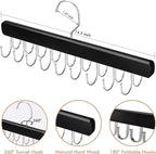 2 Pack Bra Hanger for Closet Organizer, Premium Wooden Tank Top Hangers with 36 Foldable Hooks, 360° Rotating Design, Space Saving Storage for Tank Tops, Bras, Scarves and More, Black