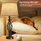 Table Lamp for Bedroom Set of 2 with USB C+A Ports, Modern Bedside Lamps with Spiral Cage Base, Fabric Shade, Nightstand Lamp for Living Room Reading Bed Side End Table, 2 LED Bulbs Included Black