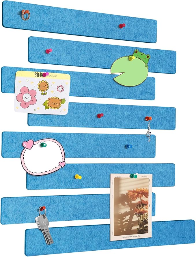 Cork Board for Walls - 8 Pack Felt Pin Board Bar Strips - Self-Adhesive Lightweight Bulletin Board - Cork Board for Office with 40 Push Pins No Damage for Wall (Navy Blue)