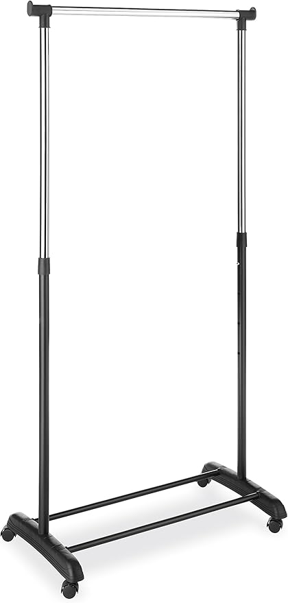 Whitmor Heavy Duty Adjustable Garment Rack-Rolling Clothes Organizer, Black and Chrome