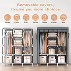 VTRIN Portable Closet Wardrobe for Hanging Clothes with 2 Hanging Rods and 8 Storage Organizer Shelves,Sturdy Large Wardrobe Closet for Bedroom Free Standing Clothes Rack with Cover,Grey
