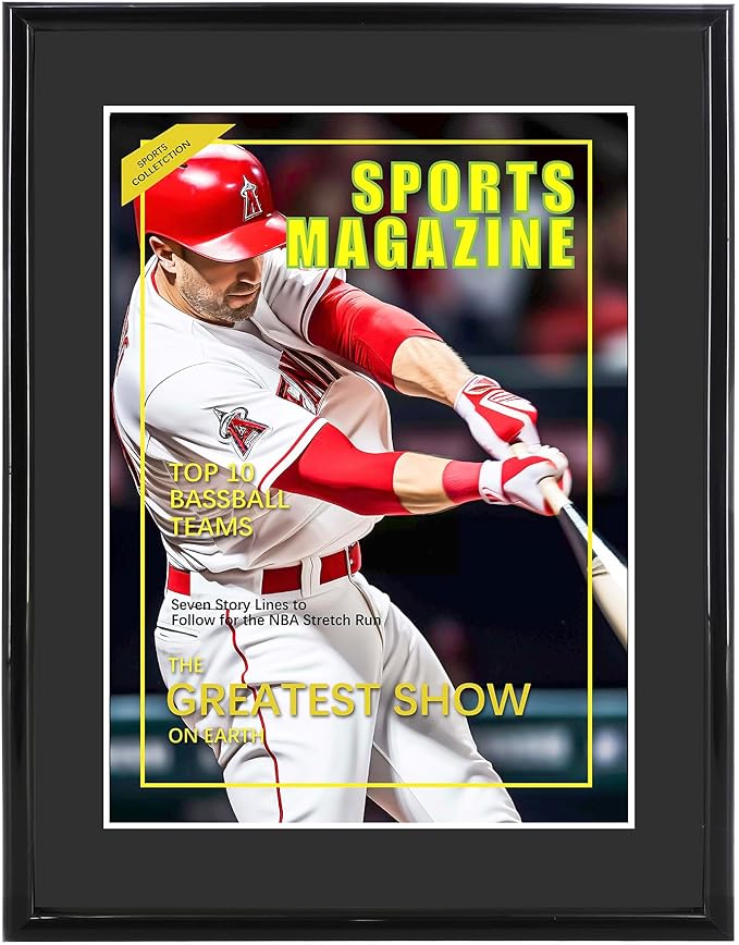 2 Packs Sports Magazine Frame Fits Measuring 8.5 x 11.25 Inch Magazine Display Frame with Black Core Matting and Installed Hangers for Wall Hanging