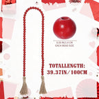 Equsion Seasonal Wooden Bead Garland with Tassels, 3.3 ft Holiday Vintage Boho Bead Garland Easter Tray Decoration, Vase Wall Room Art Birthday Party Decoration(Deep Red)