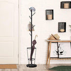 Metal Umbrella Stand with Coat Rack,Modern Umbrella Holder for Entryway,Freestanding Umbrella Rack with Marble Base,Tall Umbrella Storage for Indoor Outdoor Patio(66.9″, Gold Black)