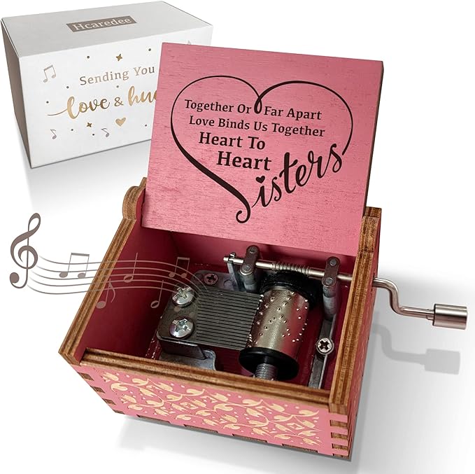 Sister Gifts from Sister Music Box, for Sisters Birthday,You are My Sunshine Hand Crank Wooden Musical Boxes,Christmas Graduation Presents for Best Friends Female Soul Sister Bestie BFF-Pink