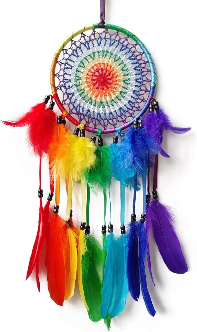 Colorful Dream Catcher Rainbow Dream Catchers Wall Decor Handmade Feather Dreamcatcher Wall Hanging Ornament for Bedroom Living Room Home Decor