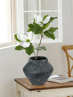 Briful Large Rustic Ceramic Vase with Distressed Finish, 8.2'' Tall Wide-Belly Decorative Flower Vases with Felt Pads, Retro Style Pottery for Home Decor, Table Centerpiece, Black