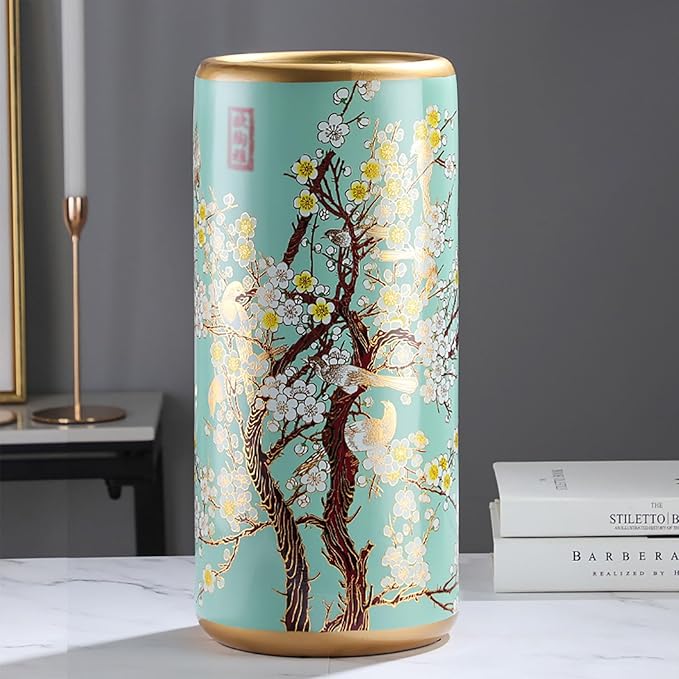 Ceramic Umbrella Stand Living Room Floor-Standing Freestanding Cane Chinese Umbrella Stand Multifunctional Painted Porcelain Vintage Ceramics Flower Vases for Home Office Entrance Indoor(F)