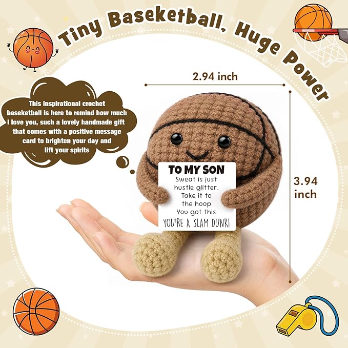 Inspirational Graduation Gifts for Son 2026 from Mom Dad, Handcrafted Crochet Basketball Keepsake, Basketball Gifts for Teen Boys Adult Bonus Son, Motivational Sports Desk Room Decor Accessories