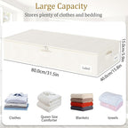 Yawinhe Foldable Underbed Storage Bags, Containers Bin with Lids, Large Under Bed Organizer Box, with Sturdy Zipper und Label Holders, for Clothing, 31.5''Lx15.7''Wx6''H, 2 Pack, Beige
