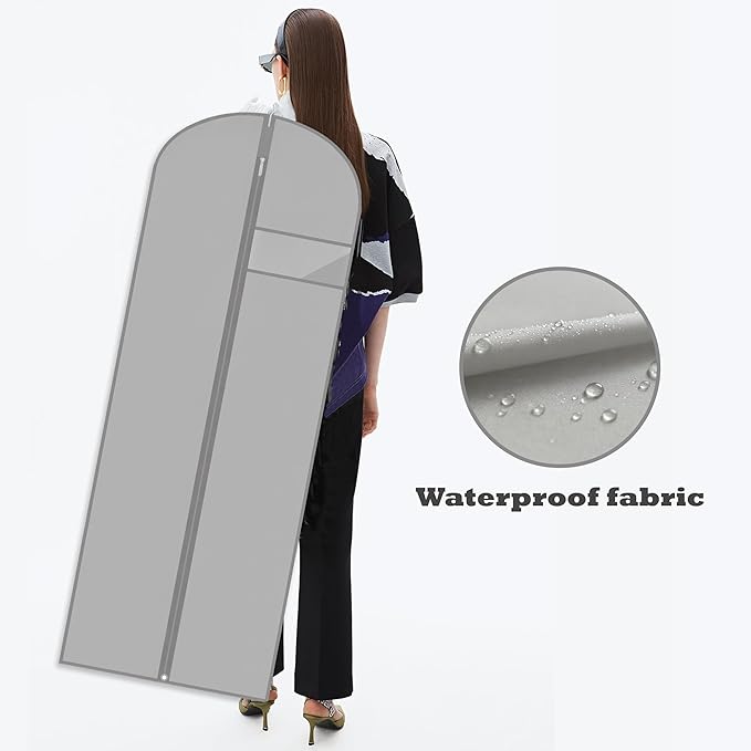 Dress Bags for Gowns Long, 65'' Garment Bags for Hanging Clothes, Suit Bag Cover for Storage and Travel (Grey)