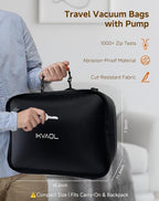 Vacuum Bags for Travel with Pump,Reusable Compression Packing Cubes to Save Space for Luggage and Backpack with IP68 Waterproof,Vacuum Seal Bags for Clothing travel (Black, 2Pack)