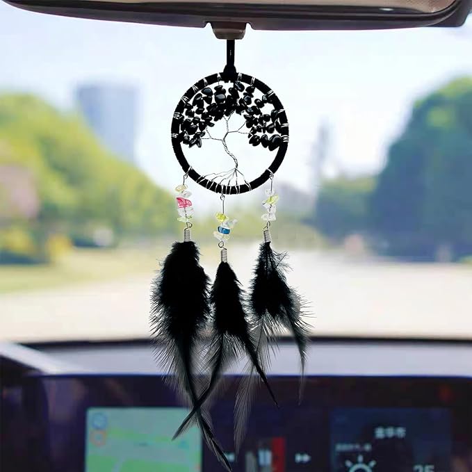 Black Dream Catcher for Car Rearview Mirror, Handmade Rear View Mirror Accessories Small Dreamcatcher Hanging Decor Craft Gifts