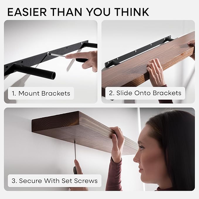 Homeforia Classic Walnut 20 inch Floating Shelf, High End Solid Real Wood Small 20inch Floating Shelves for Wall Mounted, 20in Floating Shelves, Heavy Duty Bracket, 20 X 6.5 X 1.75 inches, Set of 4