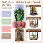 Keebofly 360° Rotating 5-Tier Hat Rack Stand - Large Capacity Freestanding Hat Storage, Hat Organizer for Baseball Caps with Metal & Wood Shelves, Holds 150+ Hats, Ideal for Vendor Booth & Home