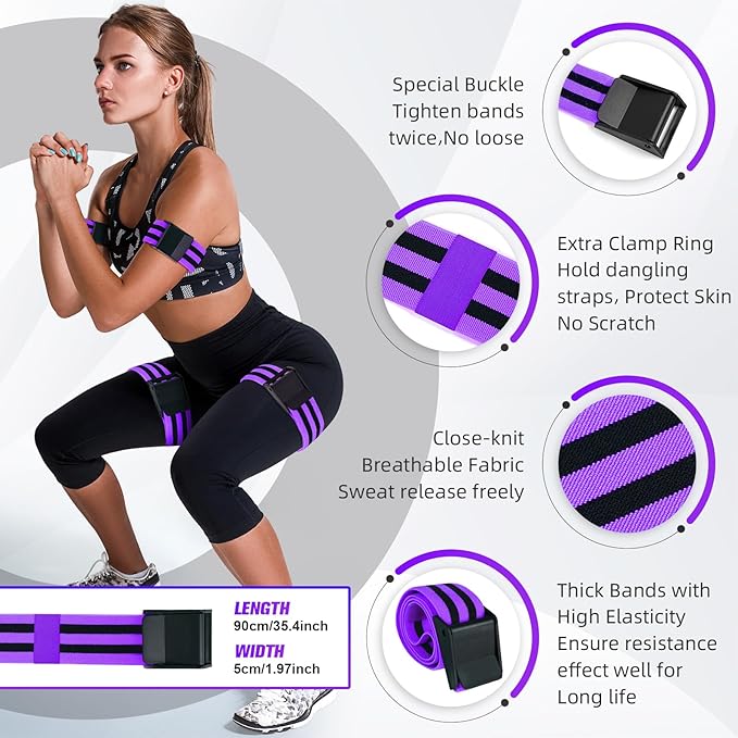 Booty Bands, Blood Flow Restriction Bands for Women/Men, Adjustable BFR Training Bands for Glutes & Hip Building, Occlusion Resistance Bands