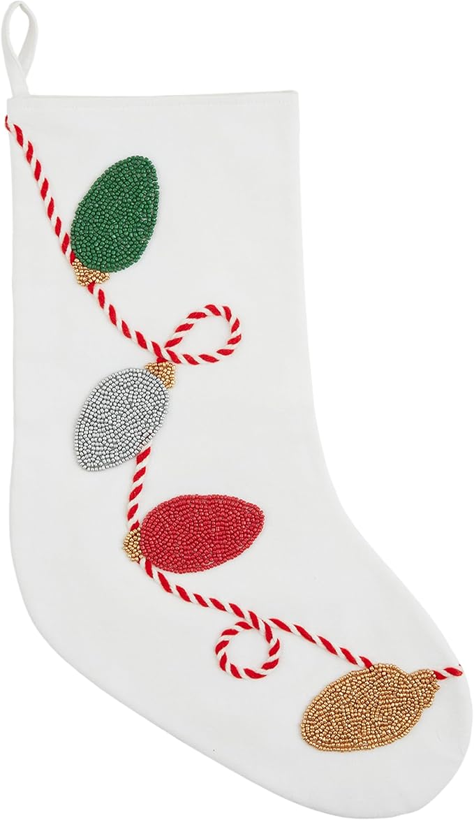 Mud Pie Beaded Christmas Stocking, Lights, 19" x 11 1/2"