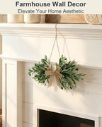 24" Handmade Artificial Olive Swag (2PC), Realistic Greenery Swag with Natural Burlap Bow, Easy to Hang Symmetrical Olive Branch Wreath for Front Door, Wedding Arch, Mantle & Farmhouse