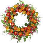 Spring Summer Wreaths for Front Door,22 Inch Artificial Spring Summer Poppy Flower Wreath with Wildflowers,Eucalyptus Leaves for Indoor Outdoor Wall Porch Festival Farmhouse Home Holiday Decor.