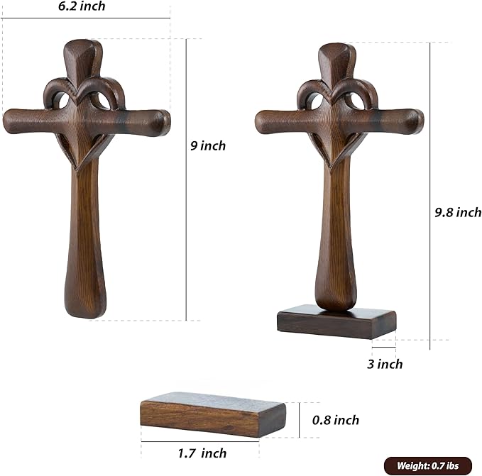 DAICAT - Hand-carved Wooden Cross Wall Decor, 10 Inch Tall Larger Cross for Home Decor, Cross Decor for Wall, Hand made Wood Crosses Wall and Table, Wedding Gifts for Couple (No 5)