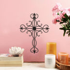 RELY+ Black Matte Wall Cross 14x10 Inch Living Room Décor Outdoor Crucifix Rustic Wall Decor Metal Wall Art Decorative Hanging Iron Wrought Wall Décor crosses for Indoor Home Halloween Decorations