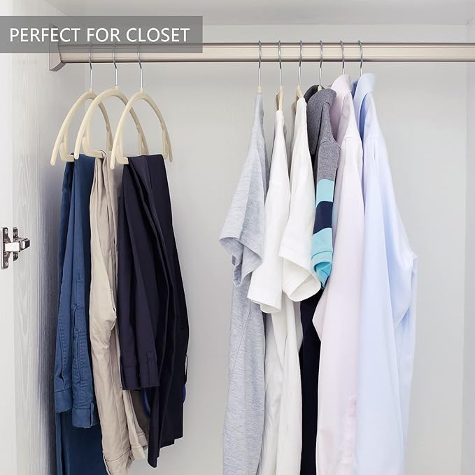 MIZGI Premium Velvet Hangers 50 Pack Heavyduty- Non Slip No Shoulder Bump Suit Hanger - Chrome Hooks,Space Saving Clothes Rounded Shape for Coat,Sweater,Jackets,Pants